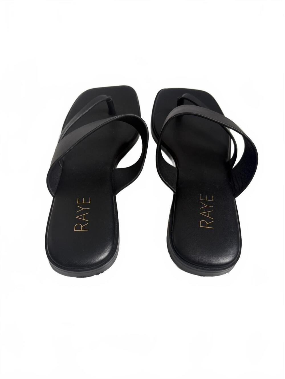 RAYE | Women’s Black Leather Diagonal Strap Thong Sandal Size 8 - Picture 3 of 5